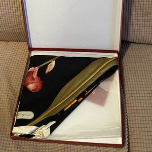 Ferragamo Black Silk Floral Scarf never worn in box